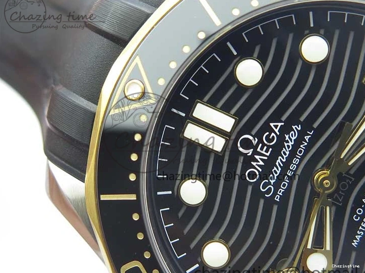 0218 Seasonal 2018 Seamaster Diver 300M SS YG VSF 1:1 Best Edition YG Bezel Black Dial on Black Rubber Strap A 7934